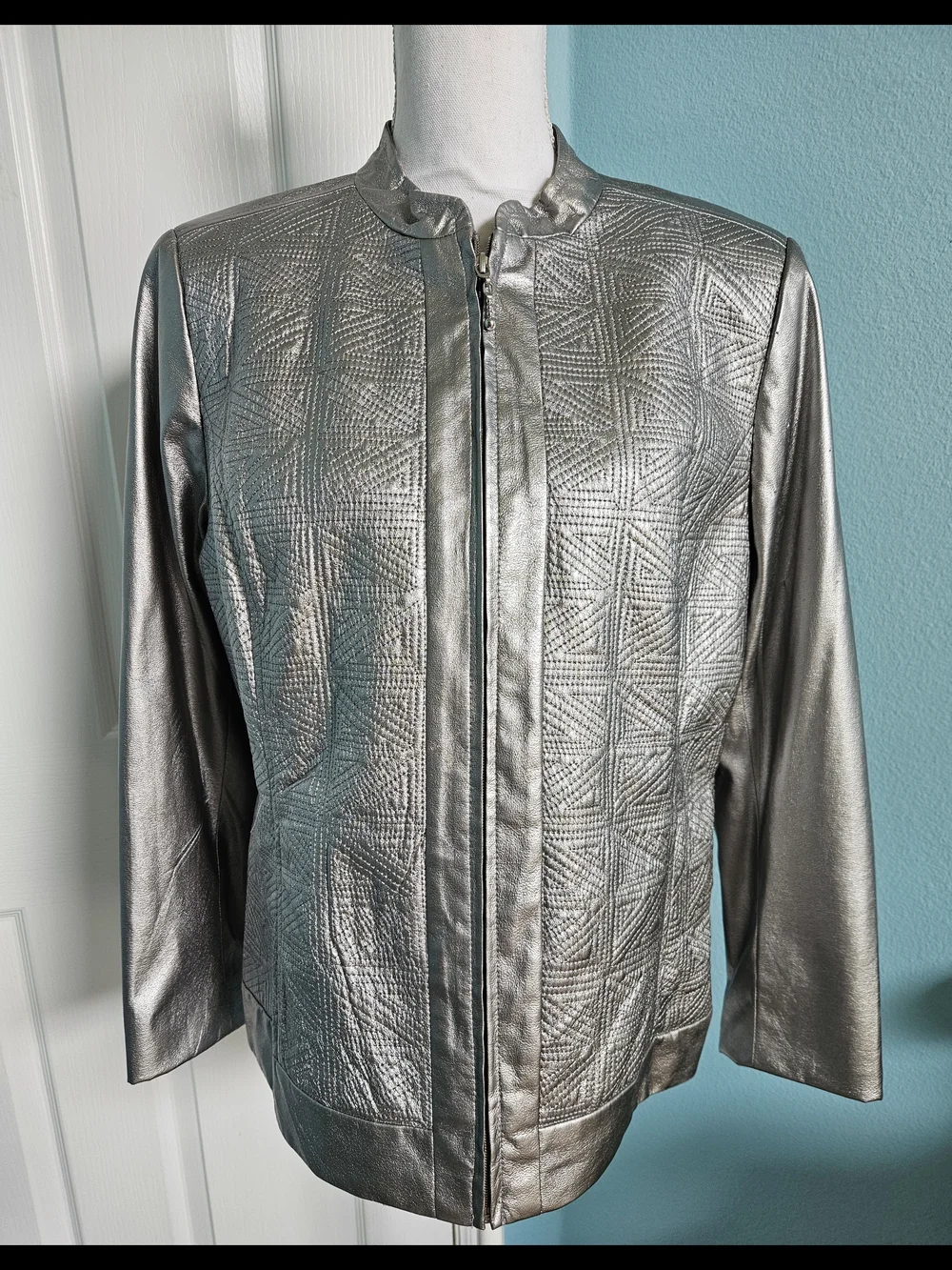 Metallic Silver Quilted Zip-Front Jacket - Picture 1 of 4